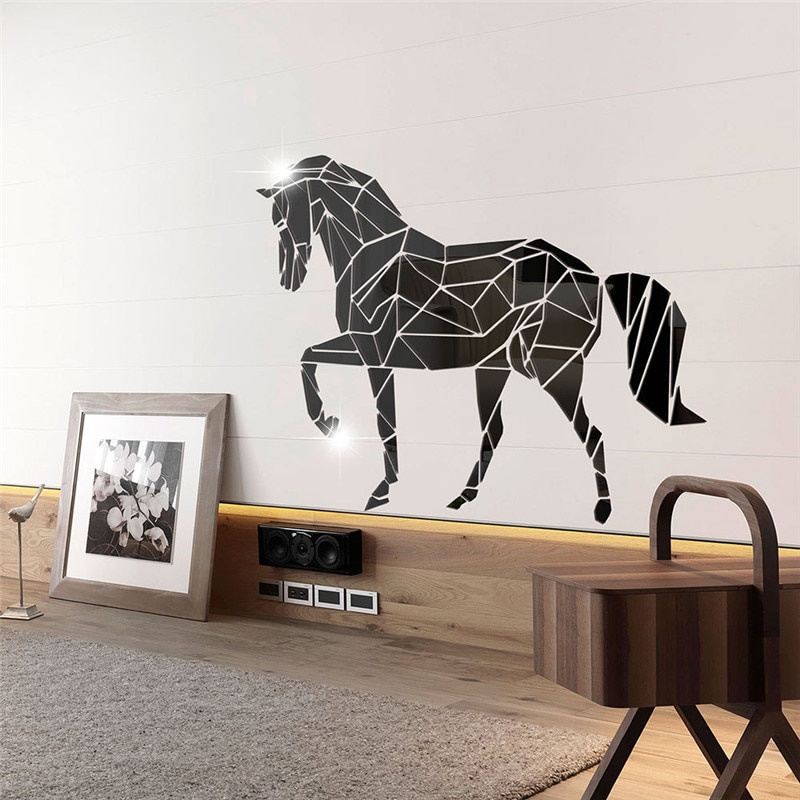 Miếng dán tường tráng gương hình ngựa bằng acrylic DIY trang trí nhà cửa