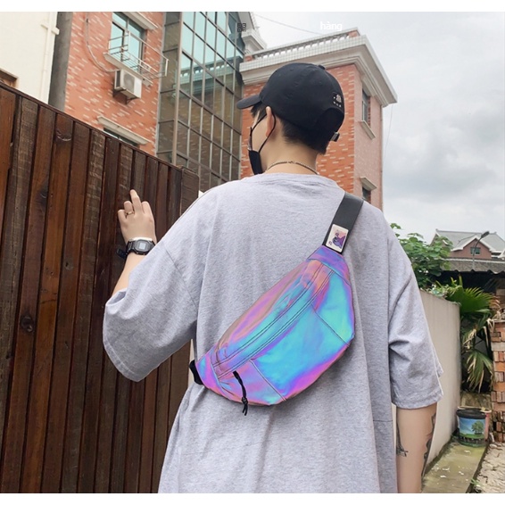 [Túi đeo bụng thời trang ulzzang unisex phản quang chống nước tiện lợi nhiều ngăn mini đi học]