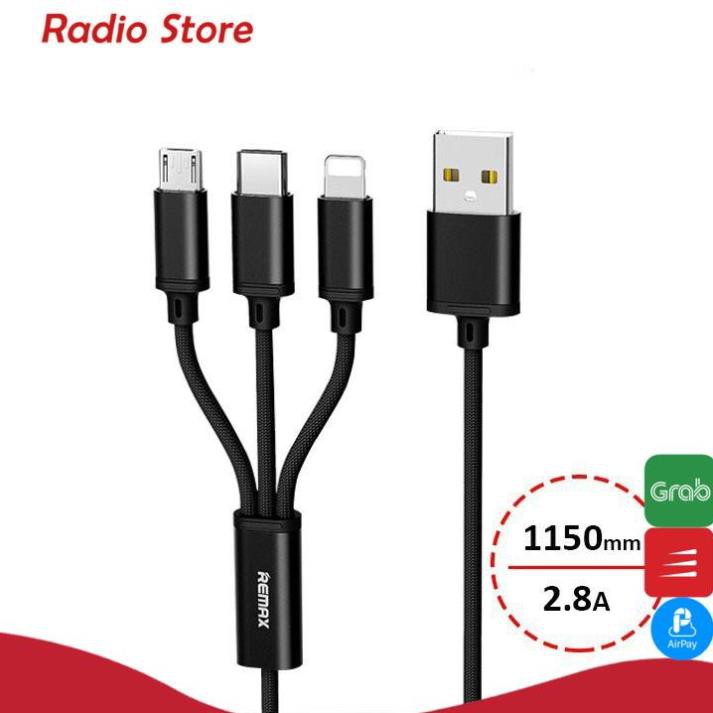 Cáp 3 đầu remax  sạc đa năng RC-131TH (Lightning - Micro USB - Type C) hàng chuẩn xịn/ Bh 12 tháng /giá tốt