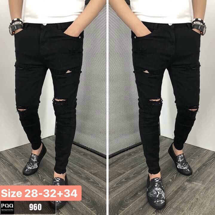 [FREESHIP] Quan Jean Nam Cao Cấp Co Dãn ĐEN RÁCH LAI THUN Hot Trend Hợp Thời Trang 960