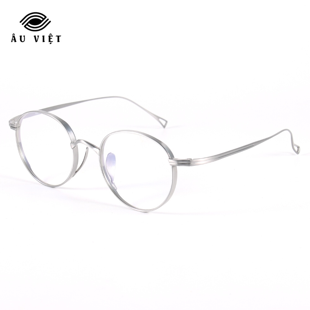 Gọng kính titanium Âu Việt 10518 nam nữ unisex dáng tròn màu vàng/bạc Full box