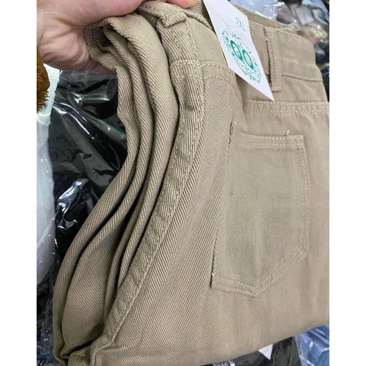 Quần ống rộng dáng suông nữ cạp cao, quần jean kaki ống đứng trơn màu nâu tây đủ size KUNNI95