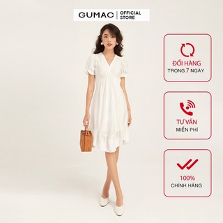 Đầm ôm nữ GUMAC cá tính cổ V lai bèo, màu trắng đủ size, đơn giản DB125