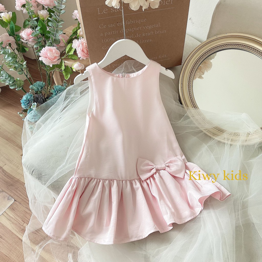 Váy lụa bé gái KIWY KIDS dáng đuôi cá đính nơ sang chảnh Kidsh2101 cho bé từ 1 đến 11 tuổi