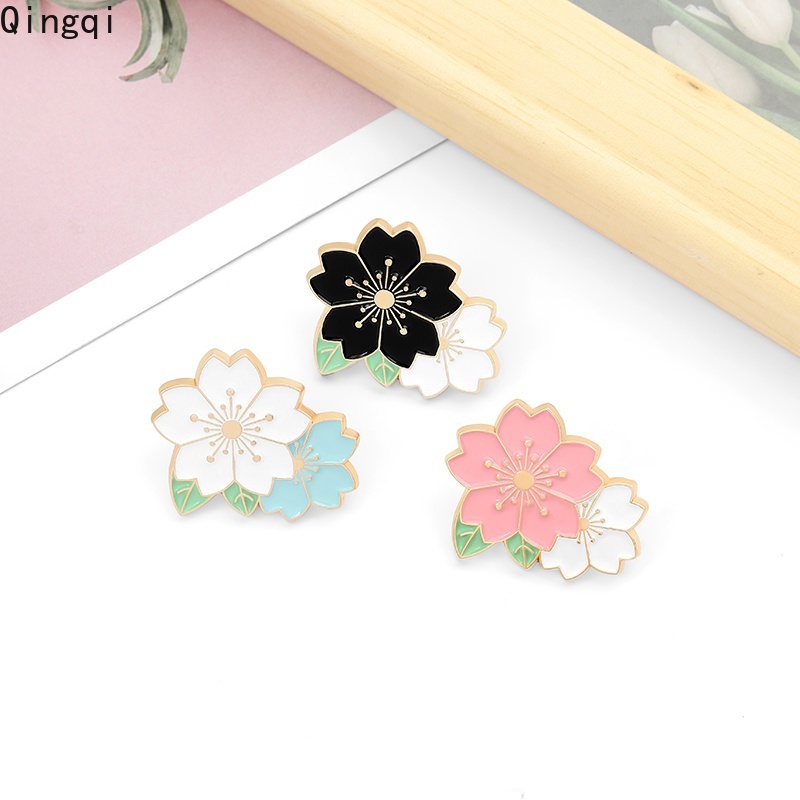 Ghim cài áo MISS ZOE hình hoa anh đào tráng men màu trắng/đen/hồng xinh xắn