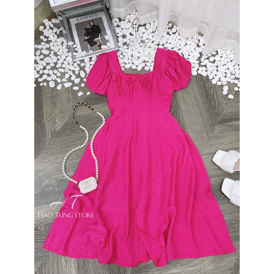 Đầm Vintage cổ vuông tay ngắn chất cotton, Váy dạ hội tay phồng diện đi đâu cũng xinh | BigBuy360 - bigbuy360.vn