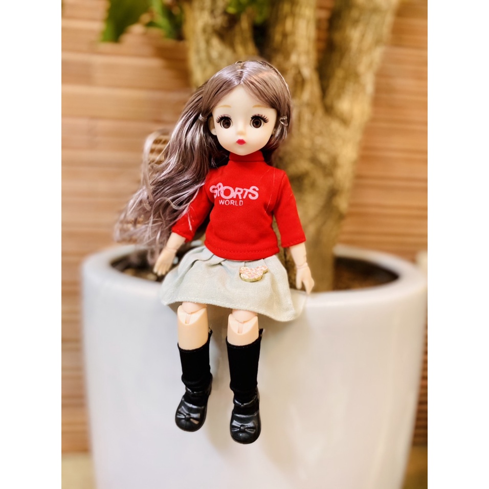 Búp Bê 30 cm 23 Khớp Mắt 4D Nhắm Mở Kèm Váy Và Giày - Đỏ