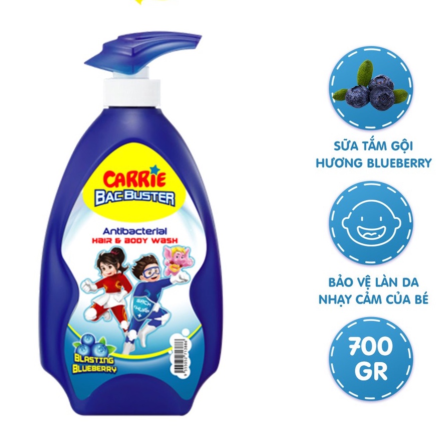 Sữa Tắm Gội Sạch Khuẩn Carrie Junior BacBuster Hương Strawberry 700G KÈM QUÀ TẶNG