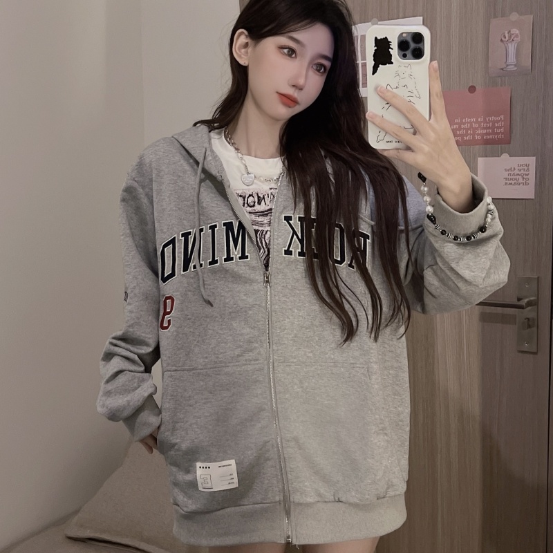 SUXI Áo Hoodie Tay Dài Dáng Rộng Thêu Chữ Thời Trang Mùa Thu Cho Nữ