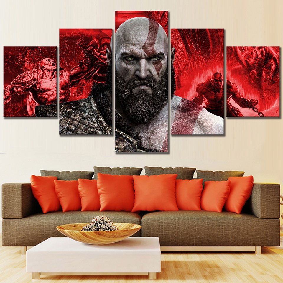 Set 5 Tranh Vải Treo Tường Hình Nhân Vật Game God Of War Trang Trí Nội Thất
