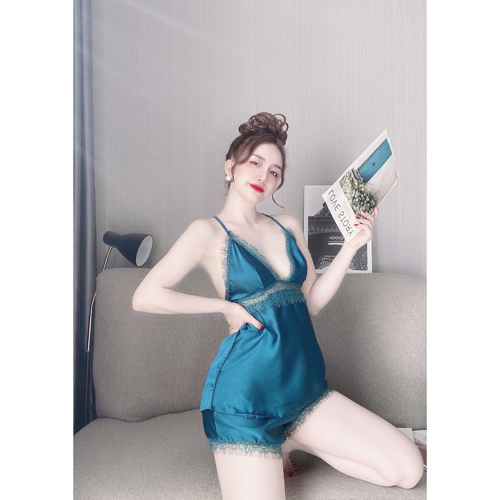 Đồ ngủ nữ sexy hai dây phối ren gợi cảm lụa satin mềm mịn thoáng mát AN57 - D'lavia | BigBuy360 - bigbuy360.vn