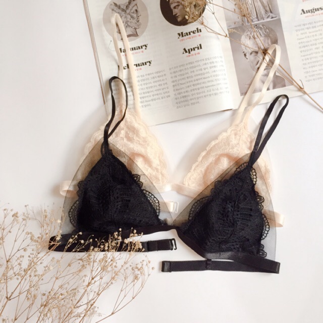 Đồ lốt thiết kế - Set bralette ren phối voan lưới (Có clip tự quay - Tặng kèm mút rời)