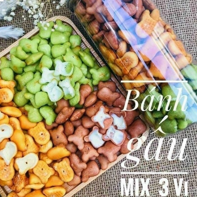 bánh gấu nhân kem mix lon 450gram