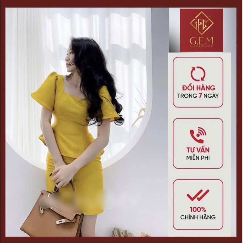 ĐẦM NỮ MÀU VÀNG SANG CHẢNH, THIẾT KẾ SANG TRỌNG DÁNG PEPLUM GEM.VN