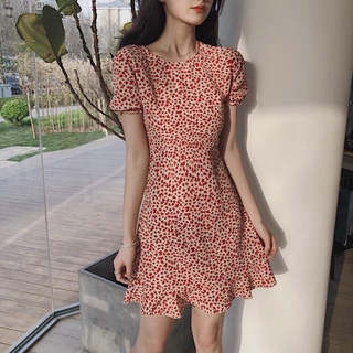 Đầm hoa cổ tròn dáng chữ A thiết kế mới thời trang mùa xuân theo phong cách hàn quốc