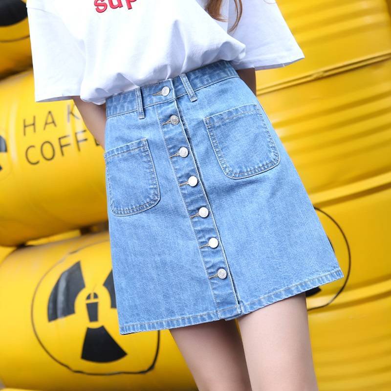 Chân Váy Denim Chữ A Lưng Cao Thời Trang Xuân Hè Hàn Quốc Mới Dành Cho Nữ