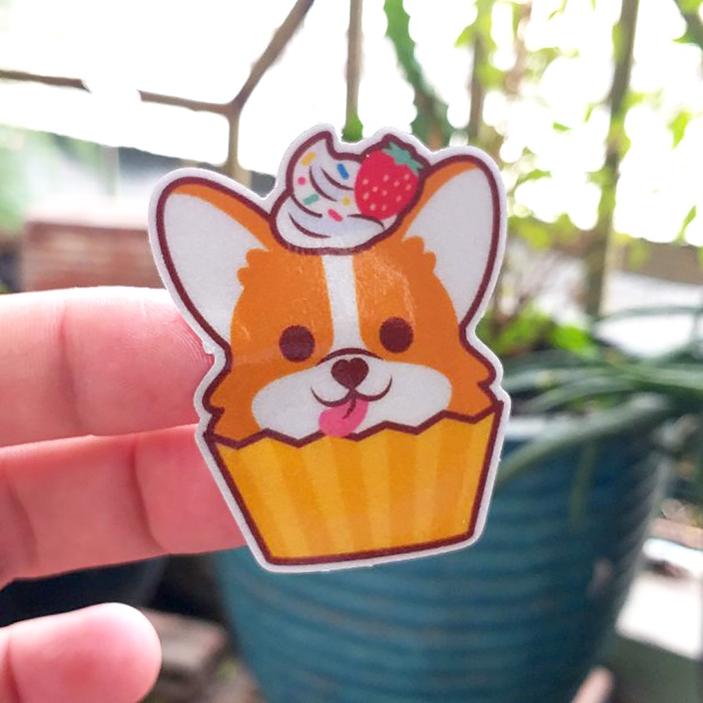 Sticker chó Corgi siêu dễ thương, tem chống nước được cắt sẳn, dùng trang trí nón bảo hiểm, xe máy, laptop, điện thoại