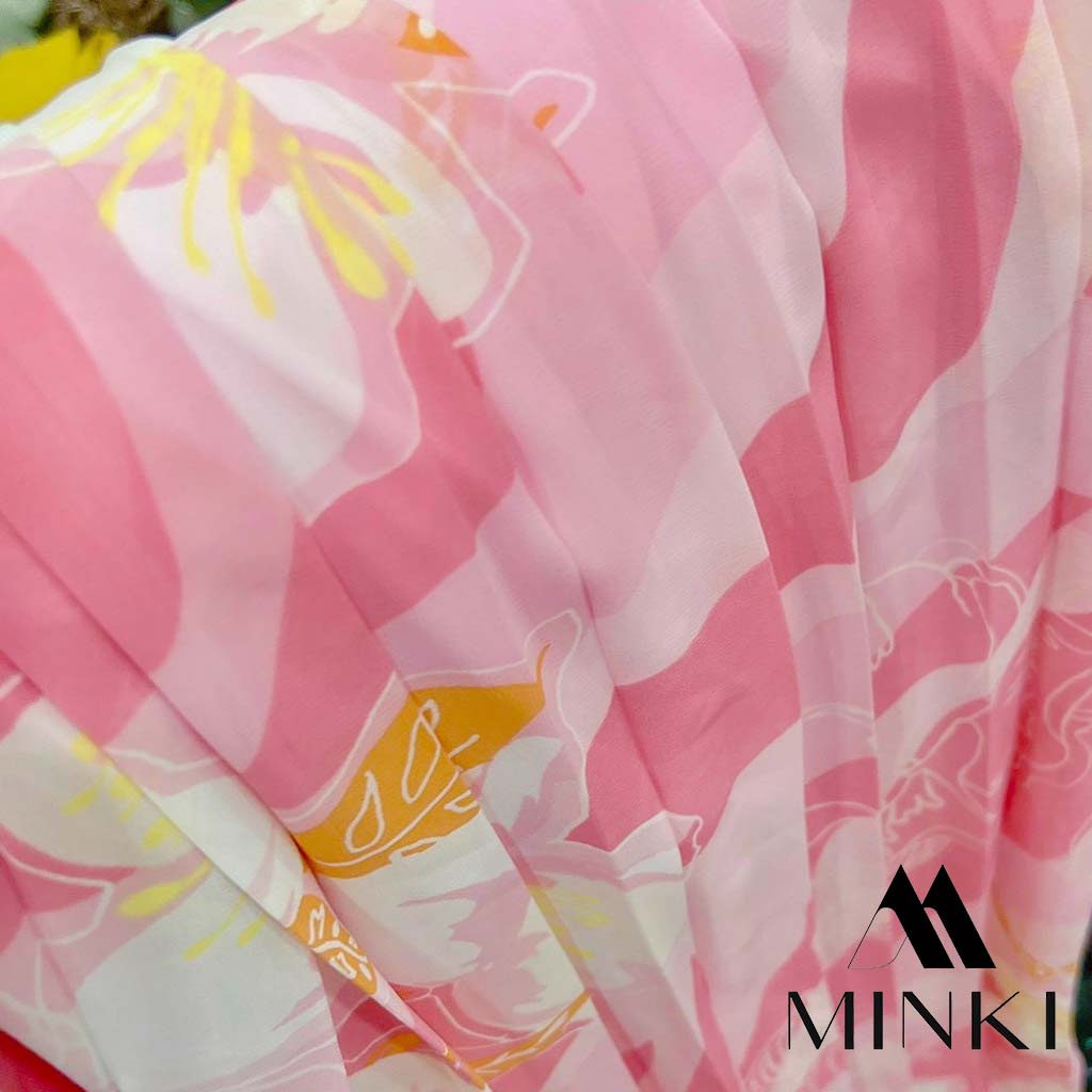 ĐẦM MAXI HOA VÂN DẬP LY - CHẤT LIỆU CAO CẤP - MÀU HỒNG TIỂU THƯ | BigBuy360 - bigbuy360.vn