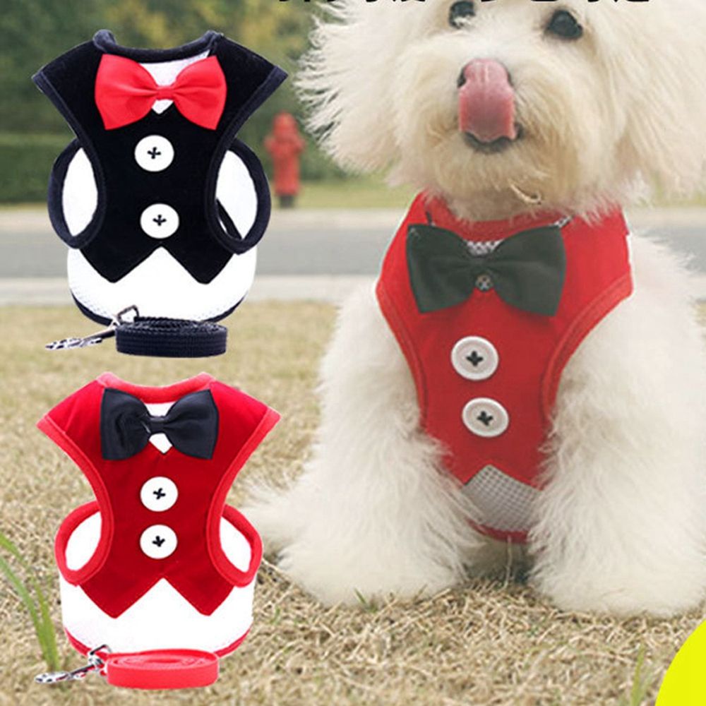 Áo vest nịt ngực đính nơ cổ dự tiệc tối có dây đai dắt thoáng mát cho cún cưng cỡ vừa và nhỏ