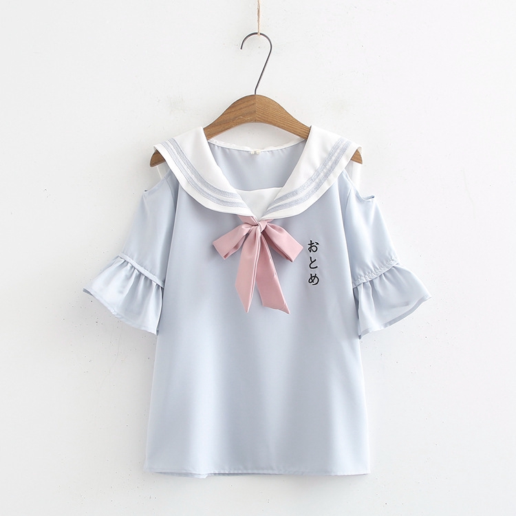 Áo Thun Tay Lỡ Cổ Thủy Thủ Phối Nơ Thời Trang Dành Cho Nữ