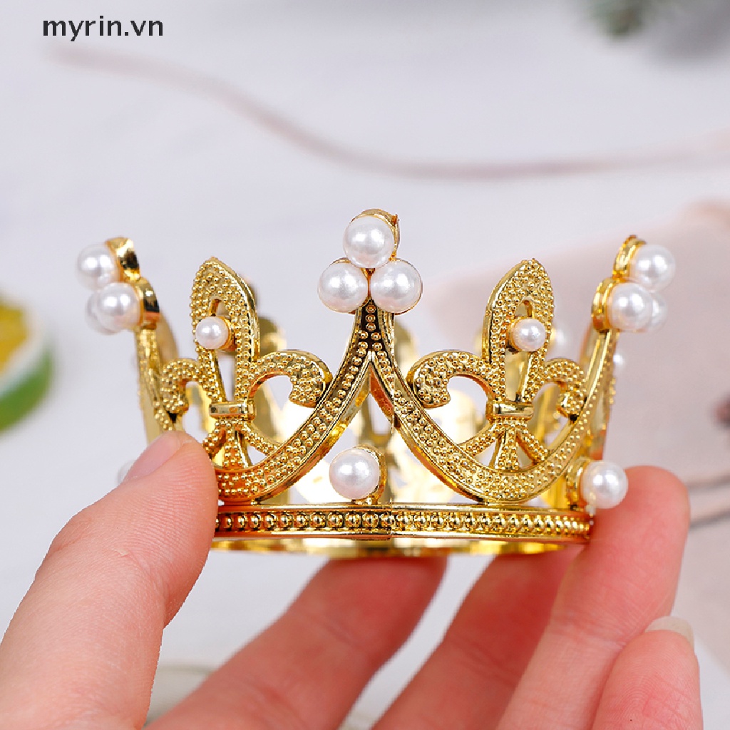 1 Cài Tóc Hình Vương Miện Mini Đính Pha Lê &amp; Ngọc Trai Trang Trí Bánh Kem