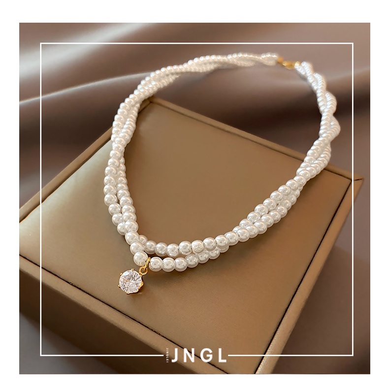 Vòng cổ Hai Lớp Đính Ngọc Trai Và Pha Lê Phong Cách Cổ Điển Sang Trọng Thời Trang Cho Nữ