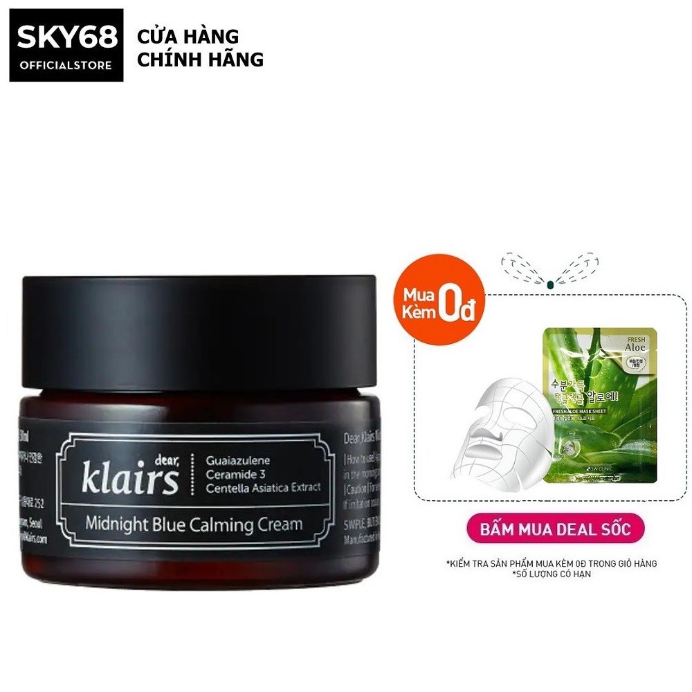 Kem Dưỡng Ẩm, Làm Dịu Và Phục Hồi Da Ban Đêm Dear Klairs Midnight Blue Calming Cream 30ml