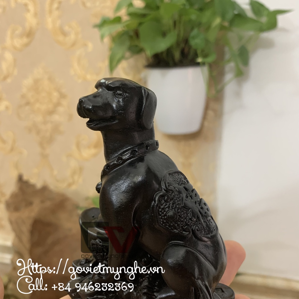 Tượng đá trang trí con chó giữ tài lộc phong thủy - Màu đen tuyền - Cao 10cm