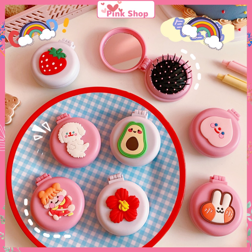 Gương mini kèm lược Pinkshop mini cầm vừa tay, dễ thương