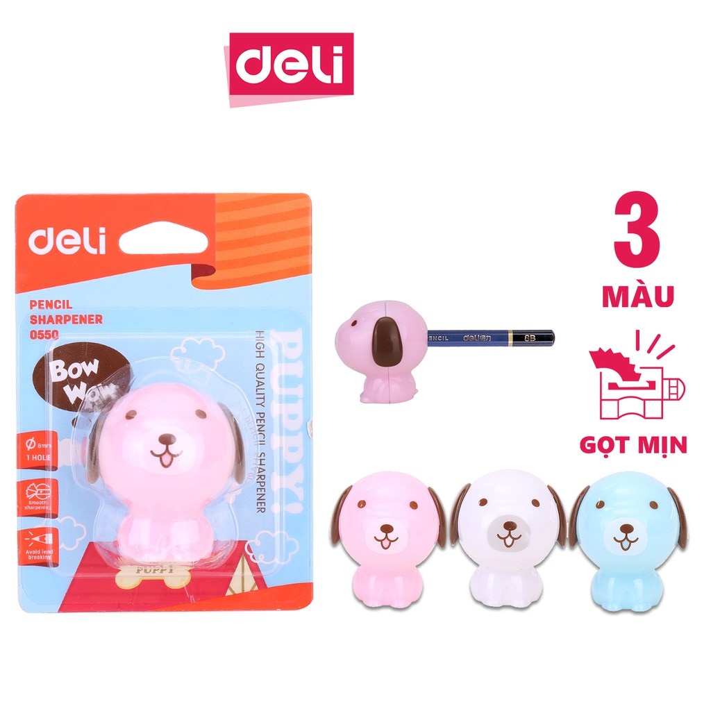 [Mã LIFE20KALL giảm 10% đơn 50K] Gọt bút chì, gọt chì deli lười thép nhiều màu hình chú chó cute E0550