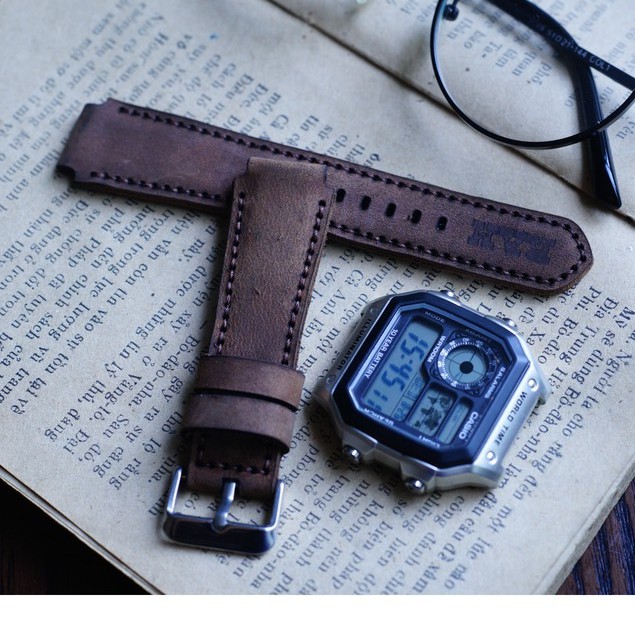 Dây đồng hồ Apple Watch , Iwatch , Iphone Watch Da Bò Màu Cà Phê Sữa RAM Leather  Bền Đẹp