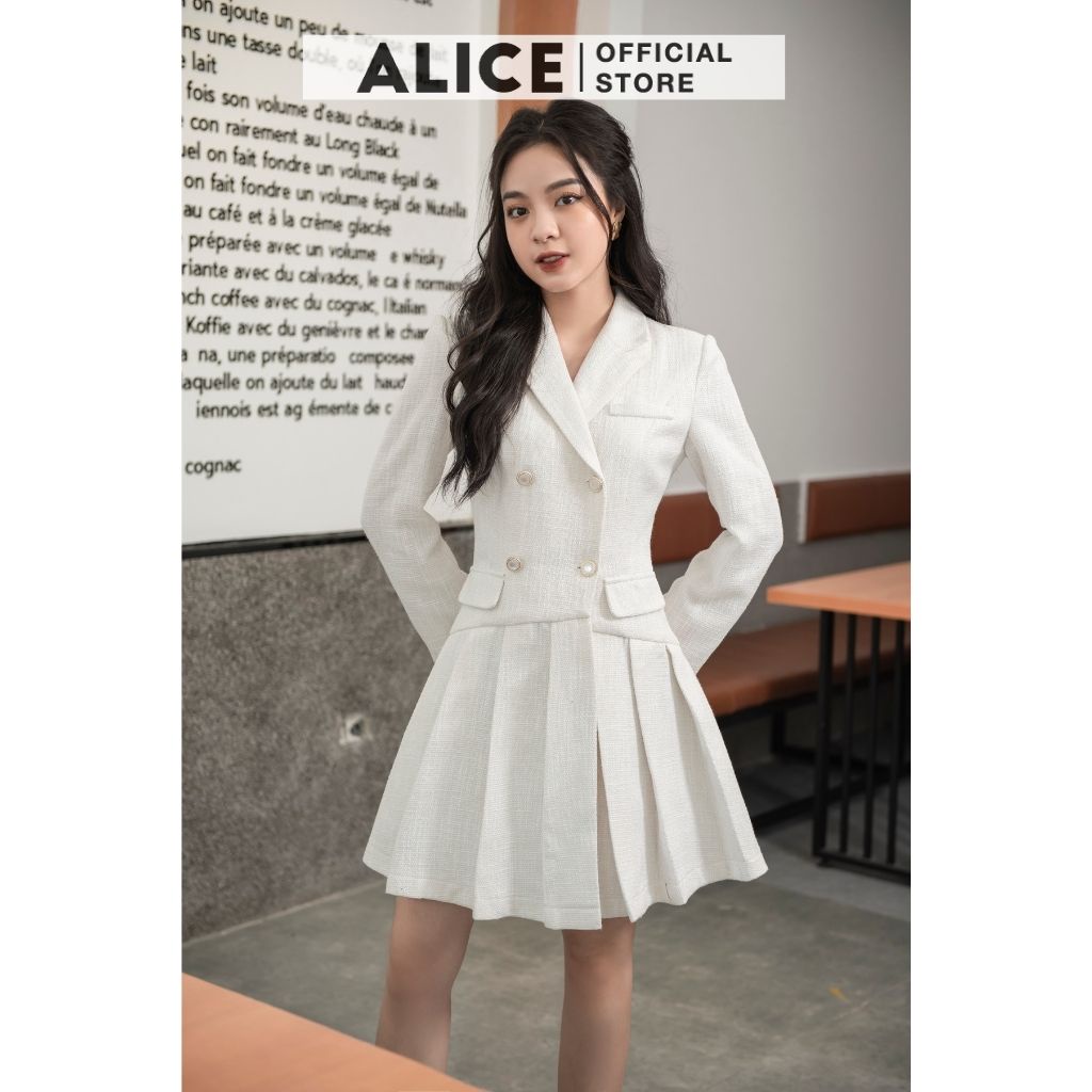 Váy Dạ Tiểu Thư Tay Dài Thân Dập Ly ALICE V719 Thiết Kế Cổ Vest Thanh Lịch Trong Lót Lụa Mềm Mại | BigBuy360 - bigbuy360.vn