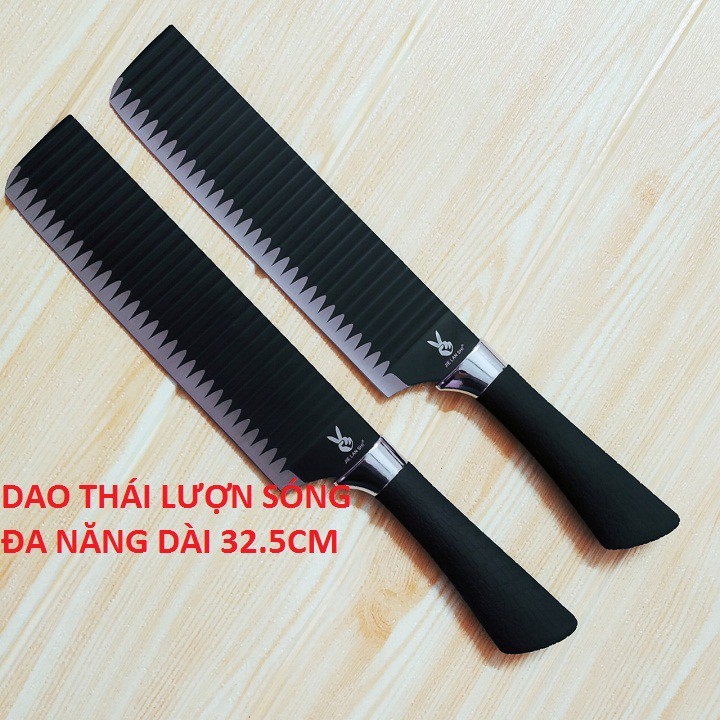 ( 01 )Dao thái thịt, chống dính, lượn sóng màu đen dài 32.5cm