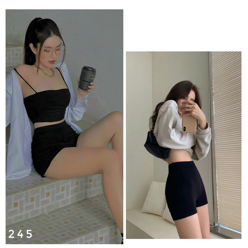 Quần legging đùi ôm sát cạp cao co dãn