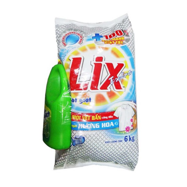 [Concung]  Bột giặt Lix 6kg tặng kèm can nước rửa chén trà xanh 1,5kg