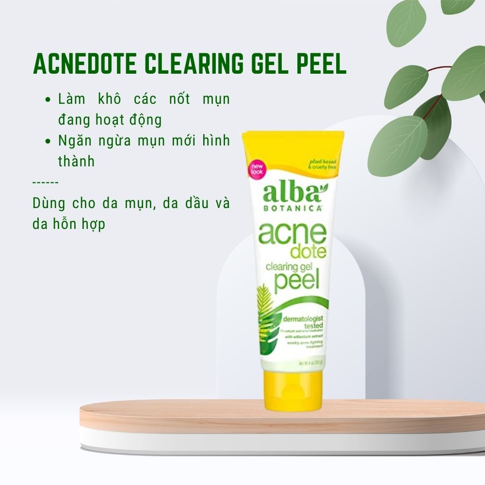Gel làm sạch nhân mụn và tẩy da chết Alba Botanica Acnedote Clearing Peel