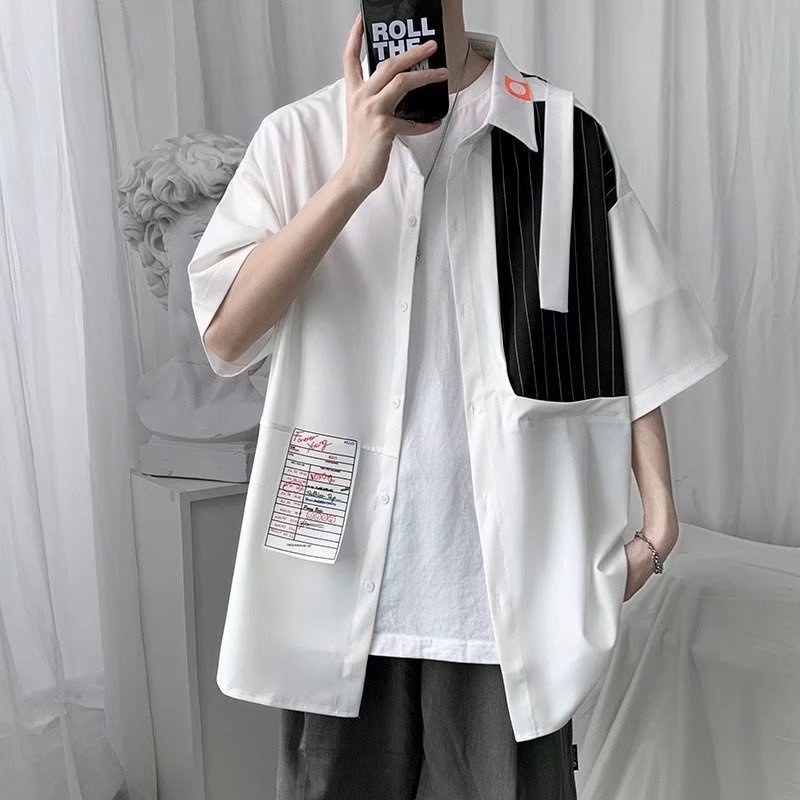 Áo Sơ Mi Tay Ngắn Kẻ Sọc Thời Trang Hàn Quốc Cho Nam