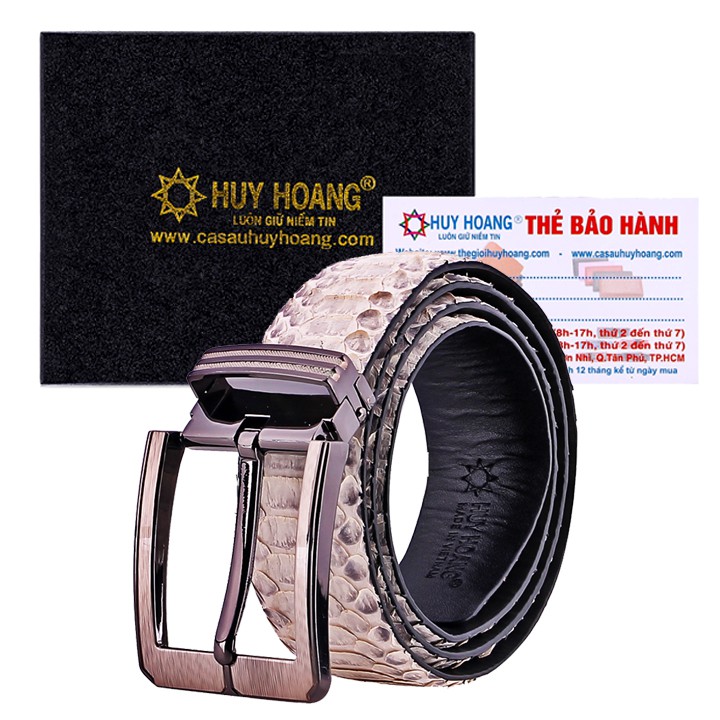 Dây nịt nam da trăn Huy Hoàng vip bản lớn đầu kim màu trắng HP4340