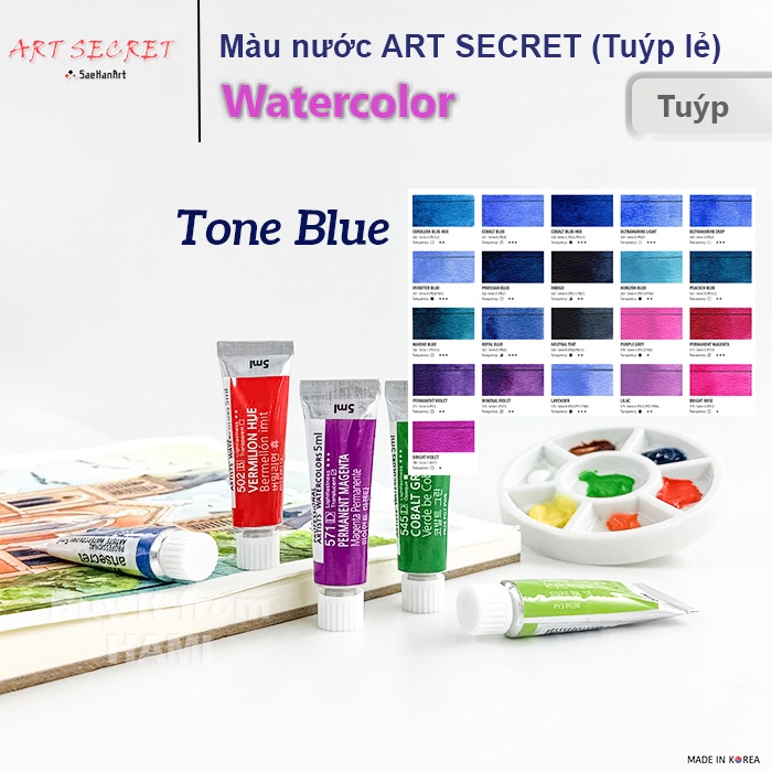 Màu nước ART SECRET GOLD 73 màu hạng hoạ sĩ  TUÝP 5ML(ToneBlue)