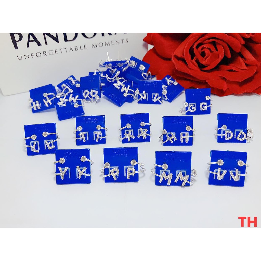 Bông tai nữ bạc thật giá rẻ mặt chữ cái chất liệu bạc ta sáng đẹp/ Trang sức bạc JQN
