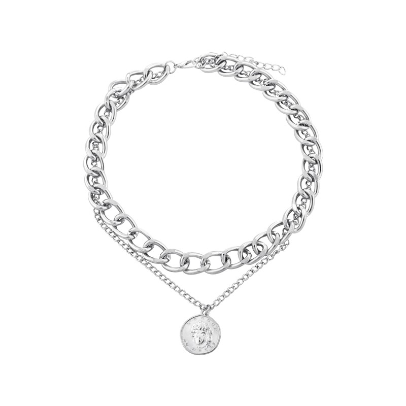 Vòng Cổ Kim Loại Hai lớp Phong Cách Hip Hop Thời Trang Nữ