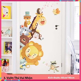 Decal dán tường 3D, decor dán kính, dán tường cây, dán tường phòng ngủ cho bé (Vườn Thú Vui Nhộn) [XỊN]