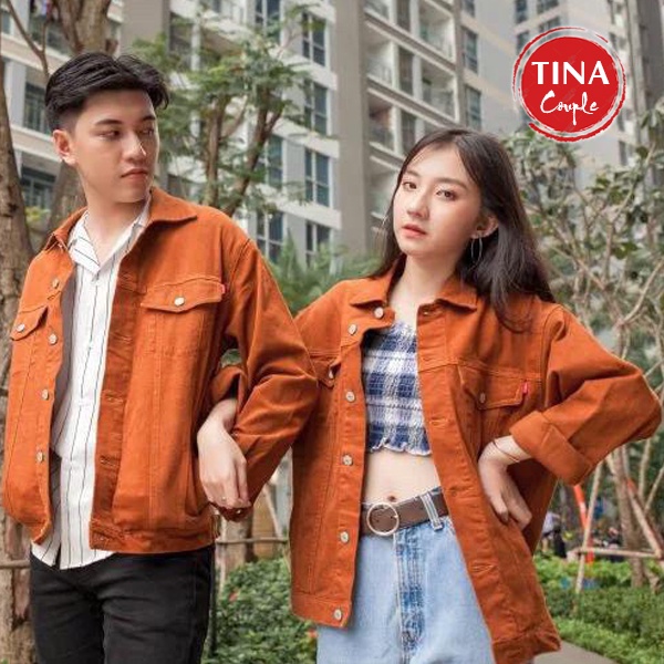 Áo khoác jean nam màu cam CoupleTina, áo khoác bò cao cấp AK17