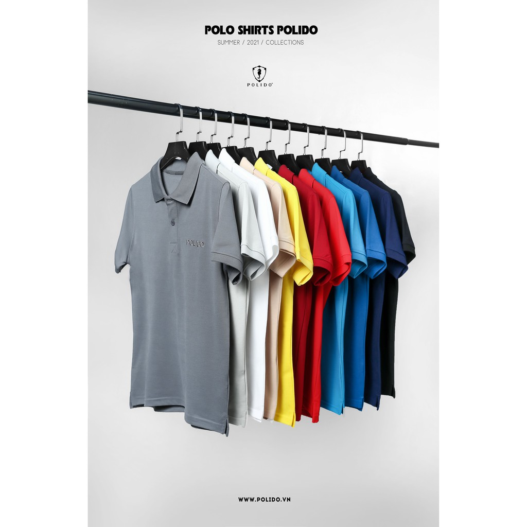 Áo Polo Nam Trơn Thêu Chữ POLIDO Màu Xanh Cổ Vịt Vải Cotton Co Giãn Form Slimfit