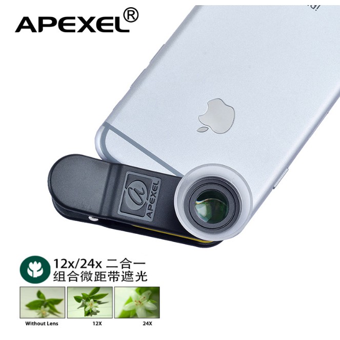 Bộ ống kính,lens apexel chụp ảnh cho điện thoại,chụp macro 12x và 24x