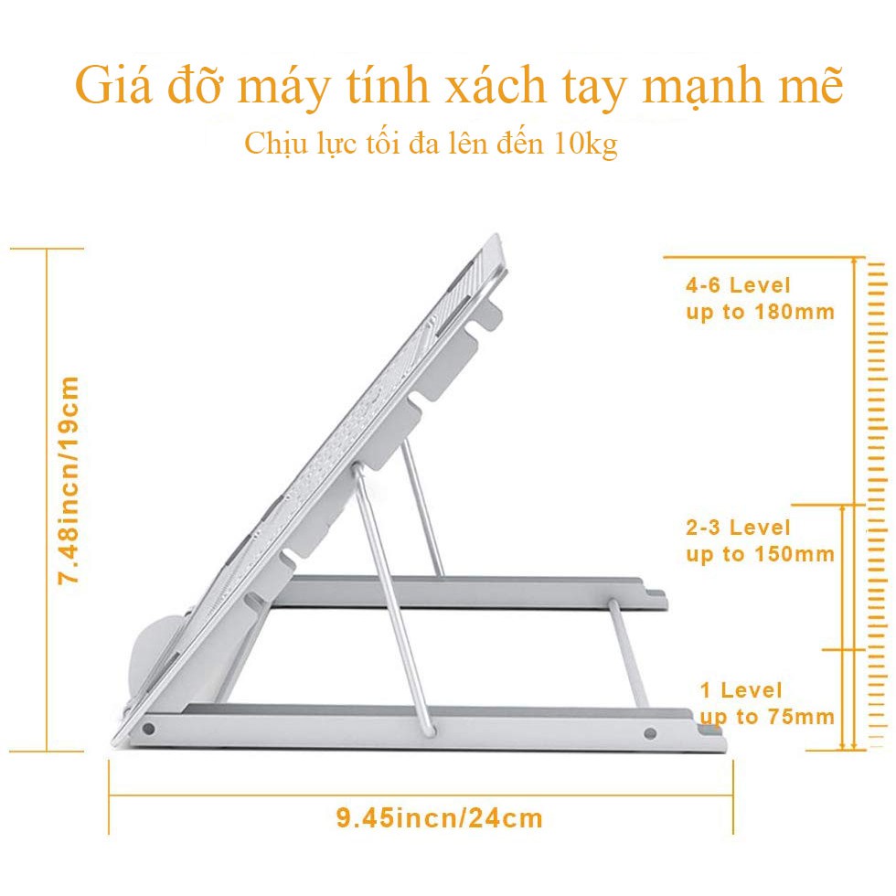 Kệ đỡ tản nhiệt cho laptop, máy tính bản kim loại Helios giúp có thể điều chỉnh được độ cao G8 Shalla