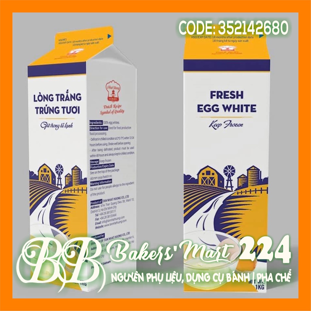 [Mã GROSALE1 giảm 8% đơn 500K]  HỎA TỐC  Lòng trắng trứng tươi - Hộp 900gr