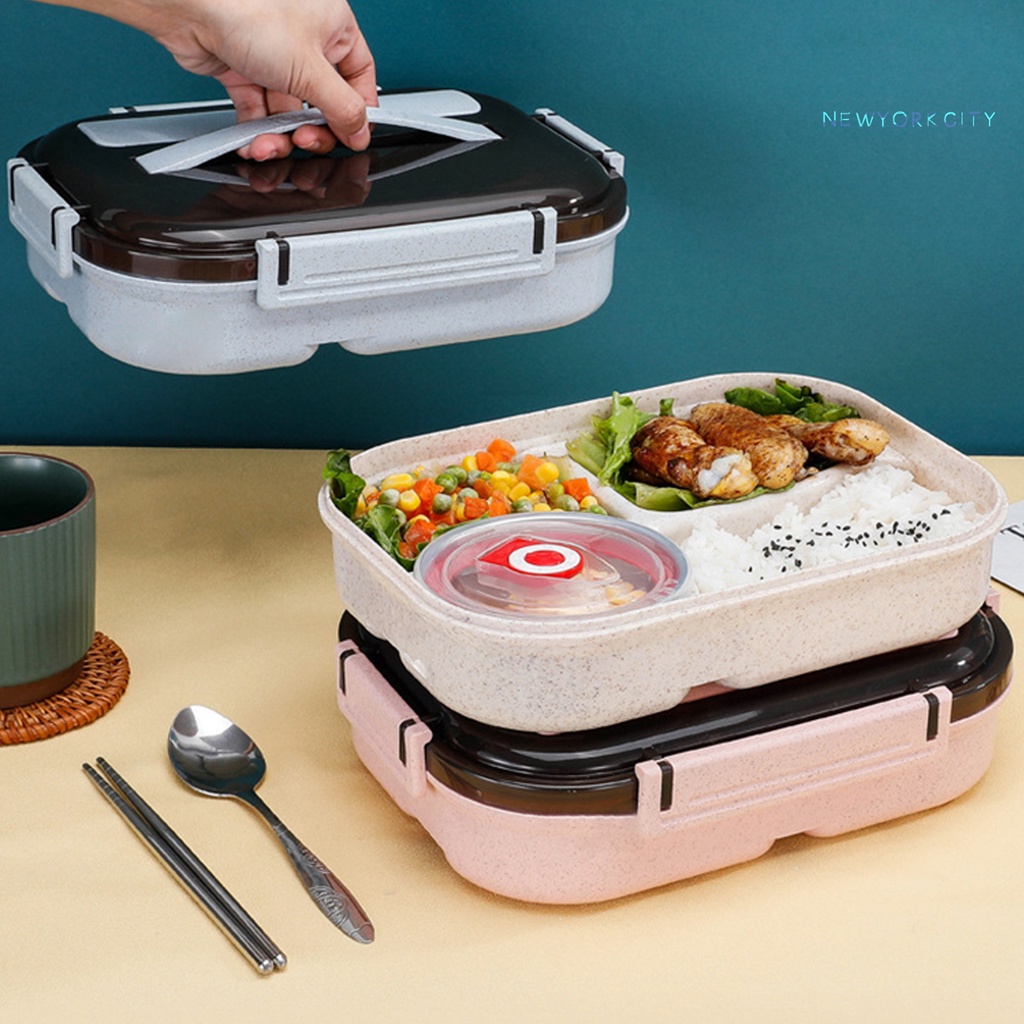 1 Bộ Hộp Đựng Cơm Trưa Bằng Nhựa 800ml Có Chia Ngăn Thông Dụng Cho Trường Học