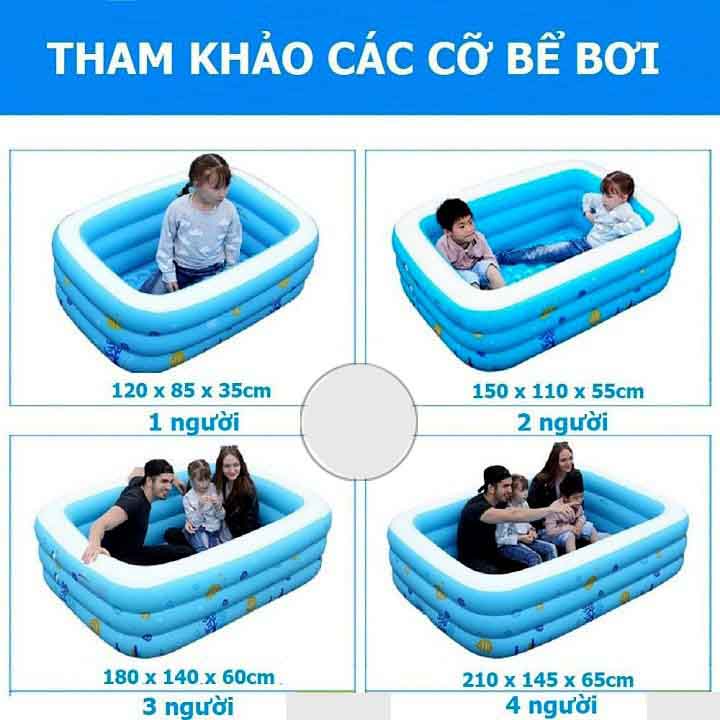 Bể phao bơi bơm hơi chữ nhật 2 tầng 3 tầng cho bé yêu