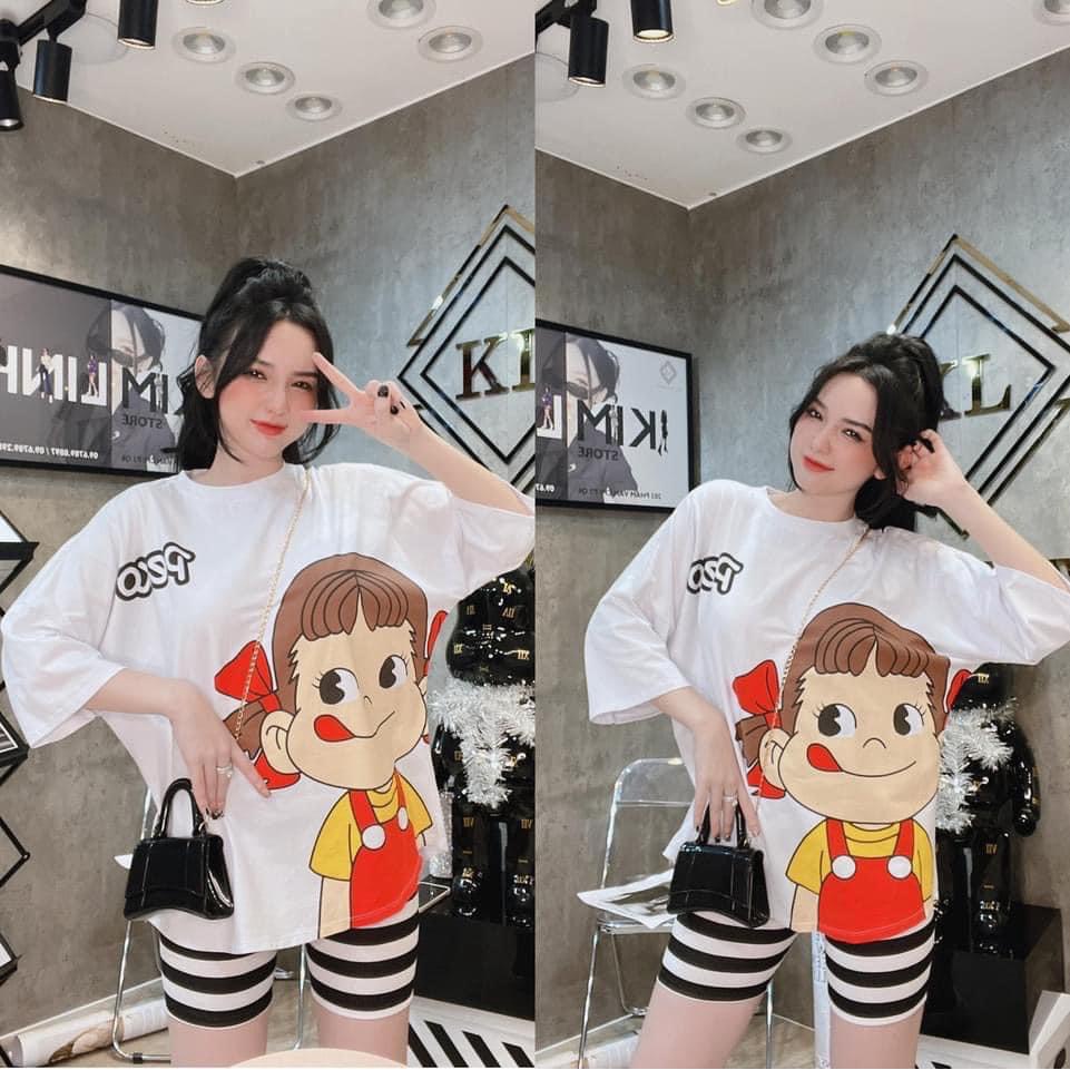 Bộ đồ nữ cotton hình cô bé quần kẻ ngang siêu yêu đồ bộ nữ xuân hè TH020